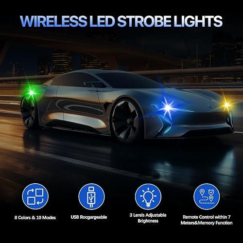 6PCS Wireless LED Lights for Car with Remote Control, High Brightness Wireless LED Strobe Light 8 Colors USB Charge IP65 Waterproof Anti-Collision for Car Motorcycle Aircraft Bike (6) thumbnail 5