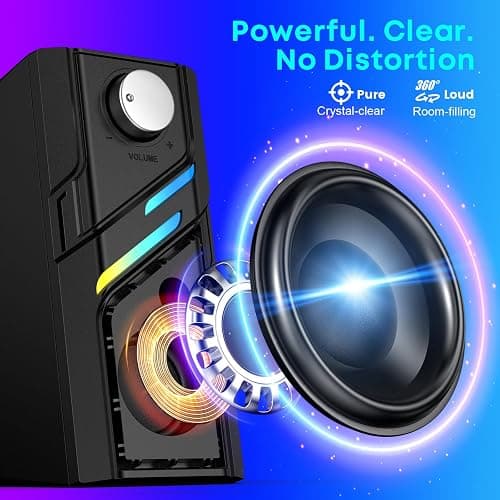 LENRUE Computer Speakers for Desktop PC with Easy Knob, Clear Powerful Sound, Touch Lights, Plug and Play for Computer Desktop PC, Monitors, Laptop (USB & AUX) thumbnail 2