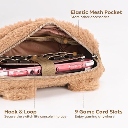 innoAura Switch Lite Case, 14-in-1 Accessories Bundle with Cute Carrying Case, Screen Protector, Thumb Caps (Brown Bear) thumbnail 3
