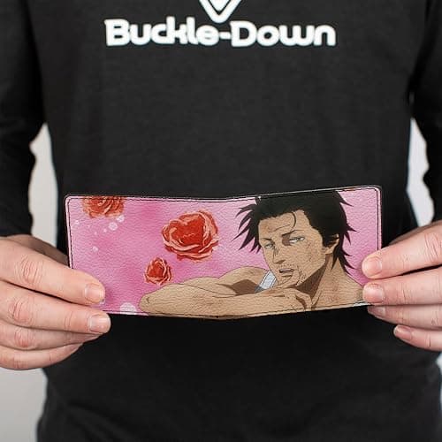 Crunchyroll Wallet, Bifold, Black Clover Sexy Yami Sukehiro Pose and Roses Pinks, Vegan Leather thumbnail 4
