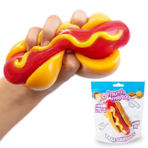 MushMeez Taba Squishy - Hotdog (Jumbo) Large, 5" Super Soft & Sticky Layered TABA Squishies - Squish, Squeeze, Great for Stress Relief - Sensory / Fidget Play Food Squishy Toys for Kids and Adults - Image 1