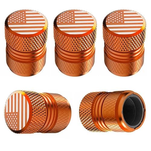 Tire Valve Stem Caps - 5 Pack Corrosion Resistant Premium Anodized Alloy Air Valve Caps American Flag Universal for Car SUV Bike Accessories Orange - Image 1