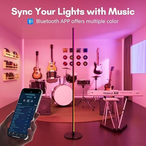 luckystyle Smart RGB+IC Corner Floor Lamp,Bright LED Tall Modern Floor Lamp with APP and Remote,Ambient Lighting Color Changing Standing Lamps with Music Mode and Timing for Living Room,Bedroom,Party thumbnail 2