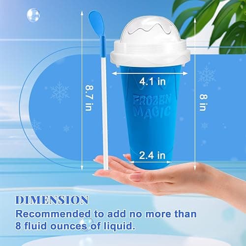 FANS-ONE Slushie Cup, 2 Pack Slushy Maker Cup, DIY Magic Squeeze Cups for Juice Milk Yogurt Ice Cream Make, Frozen Cooling Cup with Lid & Straw Cool Stuff Things for Kids Friends Family (Blue+Pink) thumbnail 3