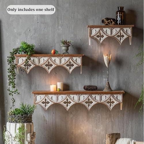 HOLMZCED Retro Wall Shelf with Hollow Carving Patterns, Wood Floating Shelf Decorative Wall Mounted Shelf Vintage Hanging Storage Rack Space Saving for Wall Decoration thumbnail 4