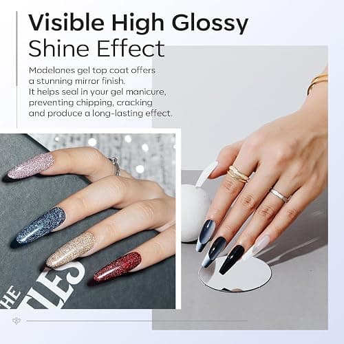 modelones Gel Top Coat, 2Pcs Clear Glossy Finish No Wipe Top Coat Winter Gel Nail Polish, Acrylic Nails Soak Off Nail Lamp Nail Art Home and Professional Manicure 10ML thumbnail 4