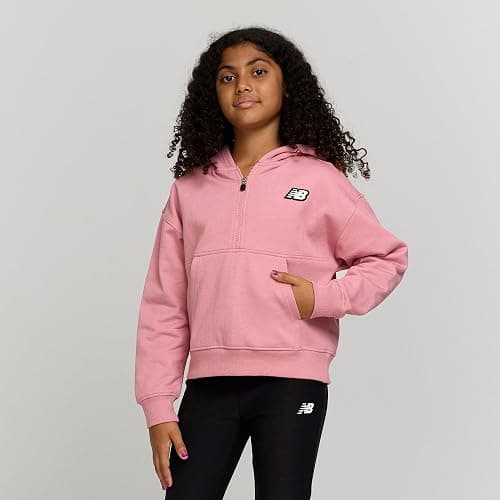 New Balance Girls Quarter Zip Up Hoodie – Soft Cotton Blended Fleece Active Youth Pullover Sweatshirt, Lined Hood thumbnail 6