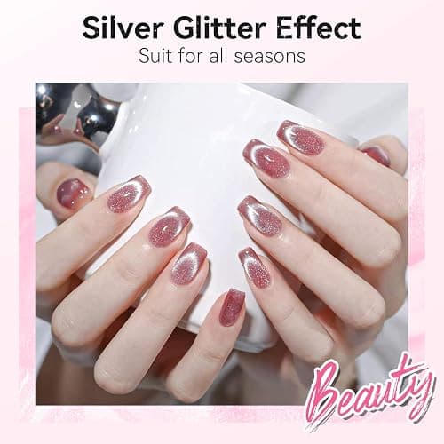 Makartt Universal Silver Cat Eye Gel Polish: Sparkle Glitter Nail Polish Holographic Magnetic Gel with Magnet DIY at Home for Beginner Easy to Use Nail Art Design Manicure 10ml thumbnail 5