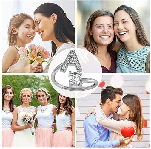 Haoze Silver initial Rings for Girls Women Dainty Gold Plated Adjustable Letter Rings for Teen Girls Stackable Alphabet Rings Birthday Gift for Girls thumbnail 6