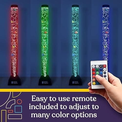 Special Supplies Aquarium Sensory Fish Bubble Light Tube with 16 LED Color Changing Nightlight Effect, Remote Control, and 8 Fishes, Colorful Floor Standing Lamp for Kids and Adults (4 feet) thumbnail 6