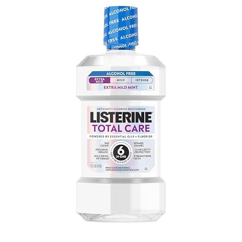 Listerine Total Care Alcohol-Free Anticavity Fluoride Mouthwash, 6 Benefit Oral Rinse to Help Kill 99.9% of Germs That Cause Bad Breath & Strengthen Enamel, Dye-Free, Extra Mild Mint Flavor, 1 L - Image 1
