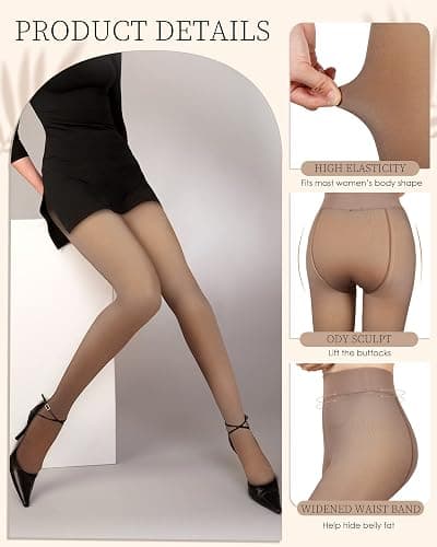 Foaincore 4 Pairs Fleece Lined Tights Women Fleece Lined Leggings Warm Tights Thermal Translucent Leggings for Winter thumbnail 2