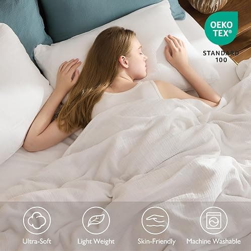 EMME Cream White Muslin Duvet Cover Queen Size, 100% Cotton Soft Gauze Bedding Set with 2 Pillowcases, Breathable Lightweight All Season Comforter Cover with Zipper & Corner Ties, 90"x90" thumbnail 8