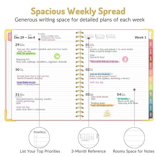 Forvencer Planner Jan 2026-Dec 2026, Spiral Hardcover Daily/Weekly & Monthly Calendar Journal/Agenda Book/Organizer Notebook with Inner Pocket & Tabs for Office/Home/School, Pink, A4, 8.5" x 11" thumbnail 5