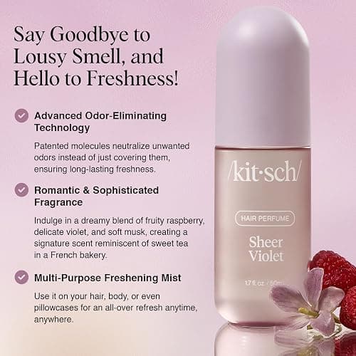 Kitsch Hair Perfume for Women - Sheer Violet | Clean, Deodorizing & Patented Odor-Eliminating Technology Hair Spray & Body Mist - Freshen Hair, Body & Pillows - Raspberry, Soft Musk Scent - 50mL thumbnail 2