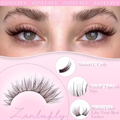 Self Adhesive Eyelashes Brown Self Adhesive Lash Clusters Natural No Glue Lashes Dark Brown Eyelash Extensions Pre-glued Eyelash Clusters Wispy Press on Individual Lashes 8-16mm by ZANLUFLY thumbnail 5