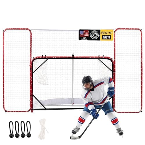 ZEALFEEL Hockey Net with Backstop 10x6FT, Pro Hockey Goal Training Set with Target Nets, Heavy-Duty Steel Frame & 5-Strand Tear-Resistant Netting for Shooting Passing Goalie & Protection Practice - Image 1