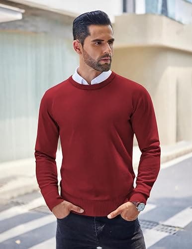 COOFANDY Men's Crew Neck Sweater Slim Fit Lightweight Sweatshirts Knitted Pullover for Casual Or Dressy Wear thumbnail 2