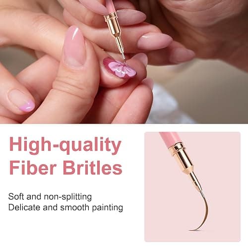 Artdone Metallic Nail Art Pens, Liner Brushes Set, 5PCS Pink Color Nail Tools For Long Lines, Thin Details, Fine Drawing, Liner Brush UV Gel Polish Painting Nail Design Sizes 5/8/12/20/25mm - Pink thumbnail 4