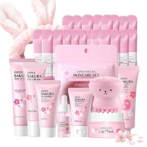 Japan Sakura Skin Care Set for Teen Girls - Evolvique Skin Care for Teens 10-12 - Skincare for Girls 10-12 - Skin Care Kit Gift Set for Women with Cleanser,Serum,Cream(One Size, 8PCS Sakura Scent) - Image 1