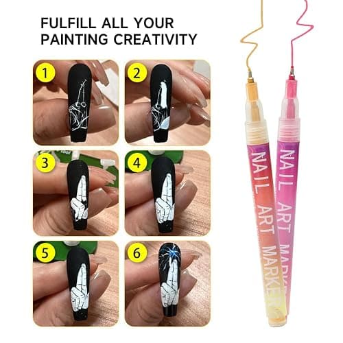 Nail Art Pens 12 Colors Set, Nail Art Markers Polish Pen for 3D Nail Art, nail art Tools for Dotting Drawing Painting Point Liner DIY thumbnail 4