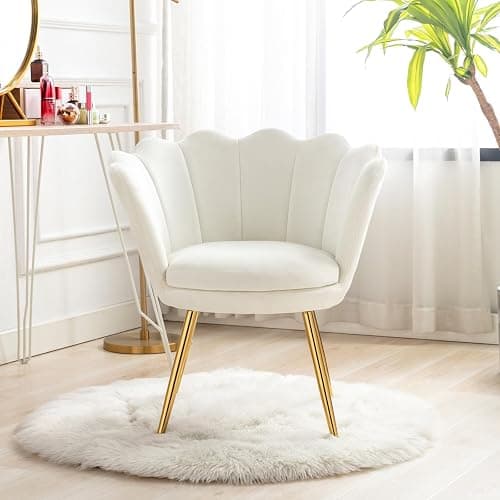 chairus Small Accent Chair for Living Room, Velvet Gold Cute Vanity Chair with Back for Makeup Room, Upholstered Shell Shaped Office Guest Modern Chair Arm Chair, Cream White thumbnail 11