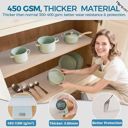 Hersvin Kitchen Drawer Liners 44.5cmx500cm Cupboard Liners, Cabinet Shelf Mats Non Slip Non-Adhesive Oil-Proof Waterproof EVA Plastic Protector Refrigerator Shelves Protective Lining (Clear Dot) thumbnail 2
