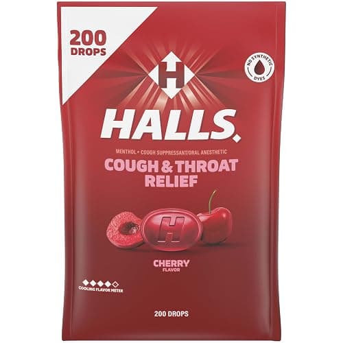 HALLS Cough and Throat Relief Cherry Cough Drops, Bulk Pack, 200 Drops - Image 1
