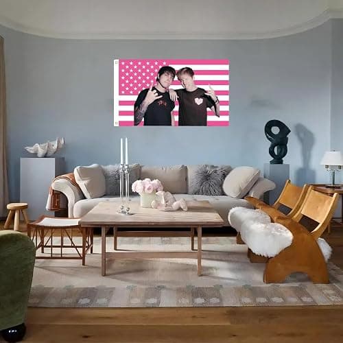 WENWELL Sam and Colby American Flag Wall Tapestry, Pink and White Stars and Stripes Design, Polyester Banner with Brass Grommets, 3x5 Feet, for College Dorm Room, Bedroom - Image 1