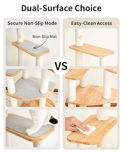 PETTIFUL Modern Cat Tree for Large Cat, 57-Inch Tall Cat Tower with Scratching Post for Indoor Cats, Multi-Level Cat Condo with Hand-Woven Cat Bed and Acrylic Bowl (White 81007DD) thumbnail 10