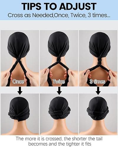 Ababalaya Upgraded Satin Lined Halo Turban Durag for Men &Women Sleeping Bonnet PRE-Tied Headwraps for Hair Loss thumbnail 5