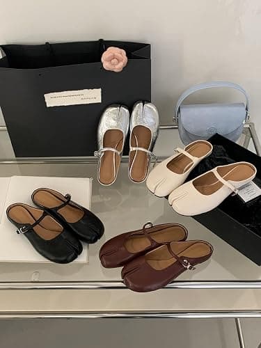 LokoLucx Tabi Shoes Mary Jane Mules Flats for Women Split Toe Strips Slip-On Slides Convenient Breathable Comfortable Casual Round Toe Retro Slippers Spring Summer Fall Back to School thumbnail 8