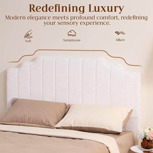 CozyMine Twin Headboard Only - Beige Velvet Upholstered Headboard for College Dorm, No Assembly Required, Pure Sponge Design, Place Between Bed & Wall, Vertical Stripe with Stepped Crown Top Edge thumbnail 5