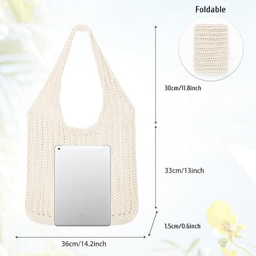 XZQTIVE Crochet Tote Bag for Women Mesh Beach bag for Summer Vacation Aesthetic Hobo Knit Shoulder Bag thumbnail 6