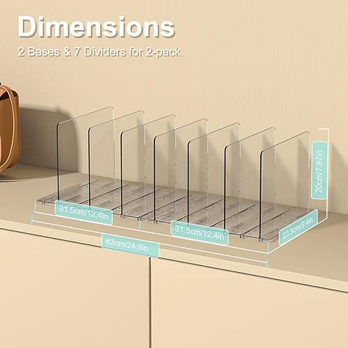 SortNStore Bag & Purse Organizer for Closet: Adjustable Clear Handbag Storage Shelf - Plastic Clutch Dividers for Closet Organizers and Storage - Keep Carteras & Pocketbook Upright thumbnail 3