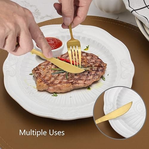Matte Gold Silverware Set, VANVRO 20-Piece Stainless Steel Flatware Set, Satin Finish tableware Cutlery Set, Service for 4, Home and Restaurant, Dishwasher Safe thumbnail 6