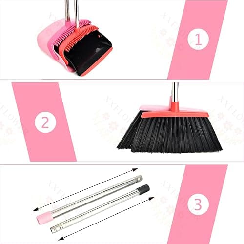 XXFLOWER Broom and Dustpan Set, Dustpans with Broom Combo for Home, Heavy Dust Broom and Dustpan Combo, Long Handle Dust Pan and Broom Set for Kitchen, Office, Pet Hair,Pink, Pack of 1 thumbnail 4