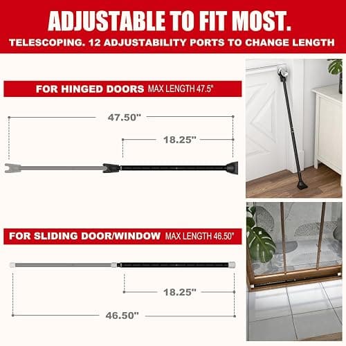 SecurityMan 2-in-1 Door Security Bar & Sliding Patio Door Security Bar (2 Pack) via Interchangeable Caps - Constructed of High Grade Iron - Black thumbnail 3
