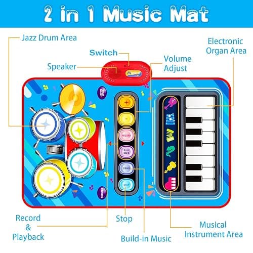 Baby Toys for 1 Year Old: Baby Musical Mat Toddler Toys Age 1-2 - 2 in 1 Piano Drum Babies Play Mat - Infant Music Toy 12-18 Months Babies Birthday Valentines Gifts for 1 2 3 Year Old Boys Girls thumbnail 5