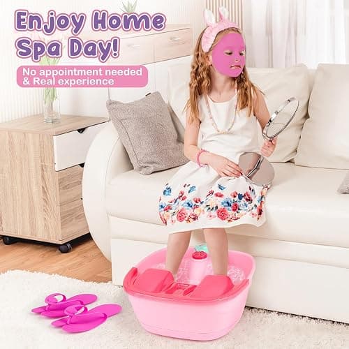 Kids Foot Spa & Nail Kit - Kids Spa Day Kit for Girls with Mask Foot Bath and Nail Dryer - Manicures Pedicure Toy Kit Nails Art Salon Girl Stuff - Christmas Birthday Gifts for 6 7 8 9 10-12 Year Old thumbnail 4