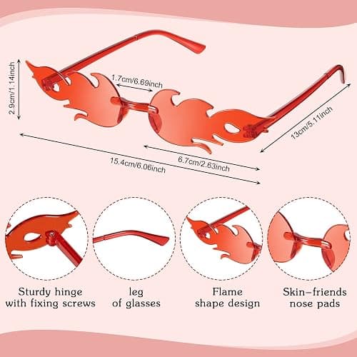 EBOOT 4/8 Pairs Fire Flame Glasses Rimless Flame Fire Sunglasses for Women Men Summer Beach Wedding Bridal Shower Party Decor thumbnail 2