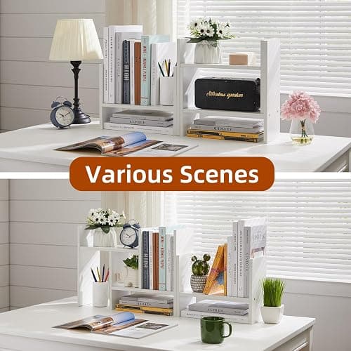 Somdot Desktop Bookshelf, Desk Shelf Organizer Storage Display Shelf Rack, 3 Pack Counter Top Bookcase for Home Office，White thumbnail 4