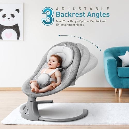 Baby Swing Chair: Baby Bouncer from Birth with Bluetooth Remote Control | Cordless 5-Speed Levels 12 Lullabies & 3 Timers | 3 Adjustable Angles & Electric Rocking Chair for Newborn | Gray thumbnail 6