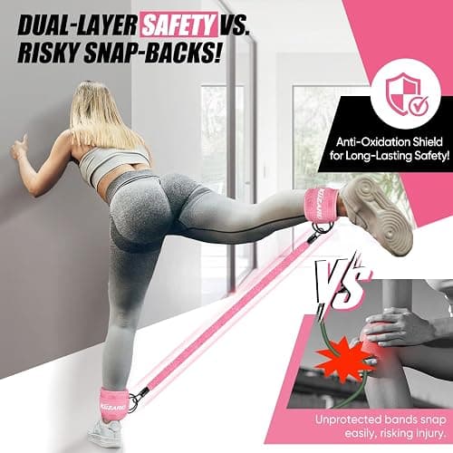 Ankle Resistance Bands with Cuffs, Women Workout Equipment for Legs, Butt, Hip & Glute Training, Kickback Exercise Bands for Booty Lift, Toning & Sculpting, Exercise Bands with Ankle Straps - Pink thumbnail 2