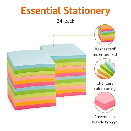Amazon Basics Square Sticky Notes, Office Supplies for Desk, 3-x-3-inch, 24-Pack, Assorted Colors thumbnail 4