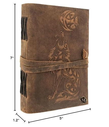 MONTEXOO Wolf Vintage Leather Journal Sketch book For Men Women - 200 pages Notebook Diary Dnd Travel Bullet Wolves Antique Large Vintage Bound Writing Gift 5 x 7 inch Dark Brown thumbnail 3