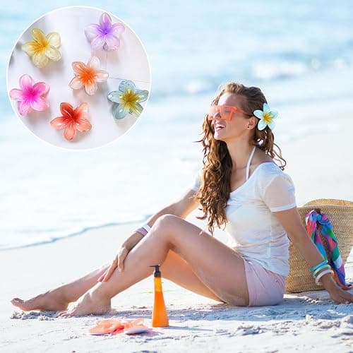 6Pcs Hawaiian Flower Hair Clip，Strong hair clips，Plumeria claw clips，Hibiscus hair accessories，Flower Hair Clips，Clips for Wedding Party Beach Decoration Headwear（multicolor） thumbnail 5