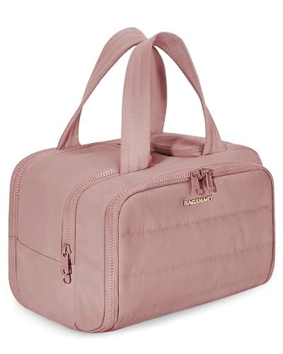 BAGSMART Travel Toiletry Bag, Lightweight Large Wide-open Travel Bag for Women, Puffy Cosmetic Makeup Bag Organizer with Handle for Accessories,Essentials, Toiletries, Dark Pink - Image 1