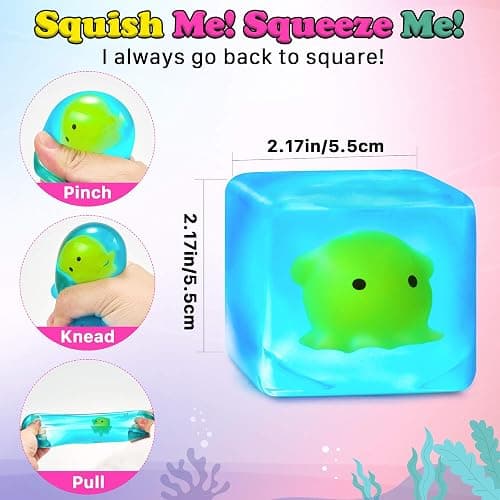 Squishy Stress Cube Fidget Toys Adults - Glow in The Dark Octopus Sensory Toys for Kids with Autism Stress Balls for Kids Squeeze Toys for Anxiety Easter Basket Stuffers thumbnail 2