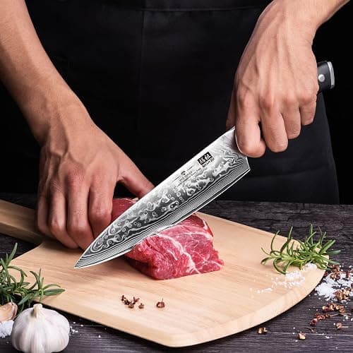 SHAN ZU Chef Knife 8 Inch Japanese Steel Damascus Kitchen Knife, Professional Kitchen Knives Sharp High Carbon Super Steel Kitchen Utility Knife thumbnail 2